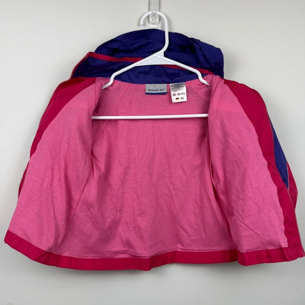 Reebok Windbreaker Jacket Kids 4T Pink Purple Vintage Retro‎ 90s Sporty Hooded